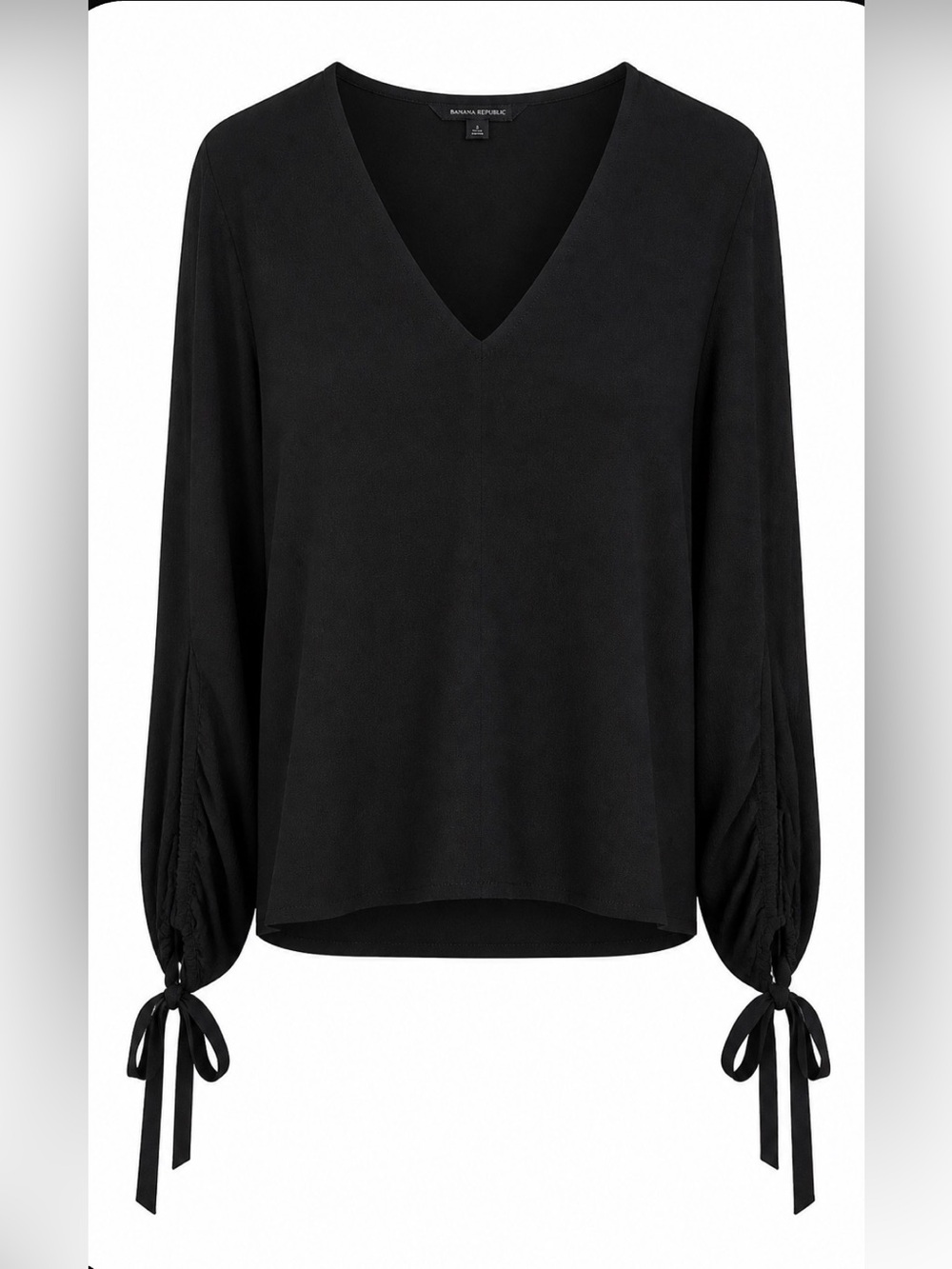 Banana Republic Black V-Neck Tie-Sleeve Jersey Top. Size L